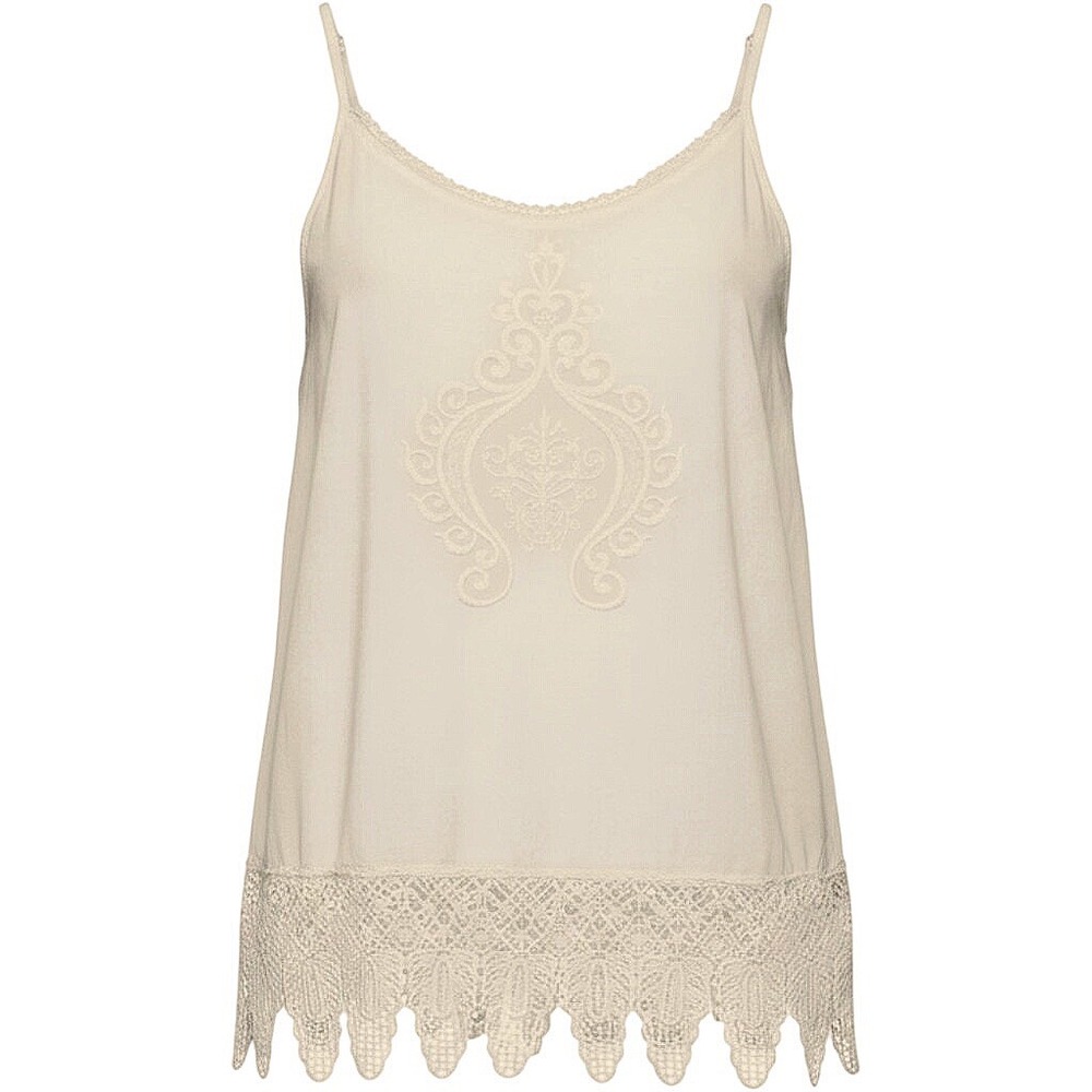 Bongo Women Cream Embroidered Crochet Lace Hem Cami Tank Top XL Boho Rayon